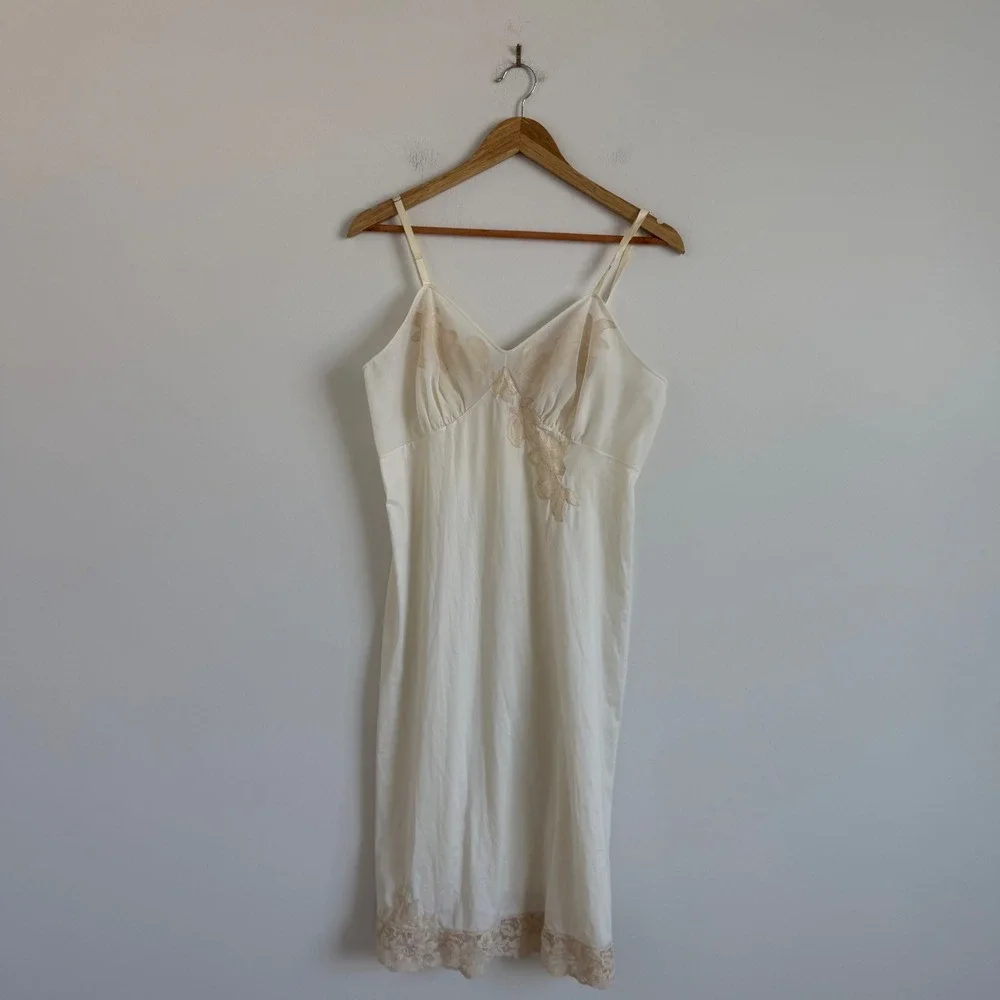 Vintage Vanity Fair Lace Plunge Slip Dress